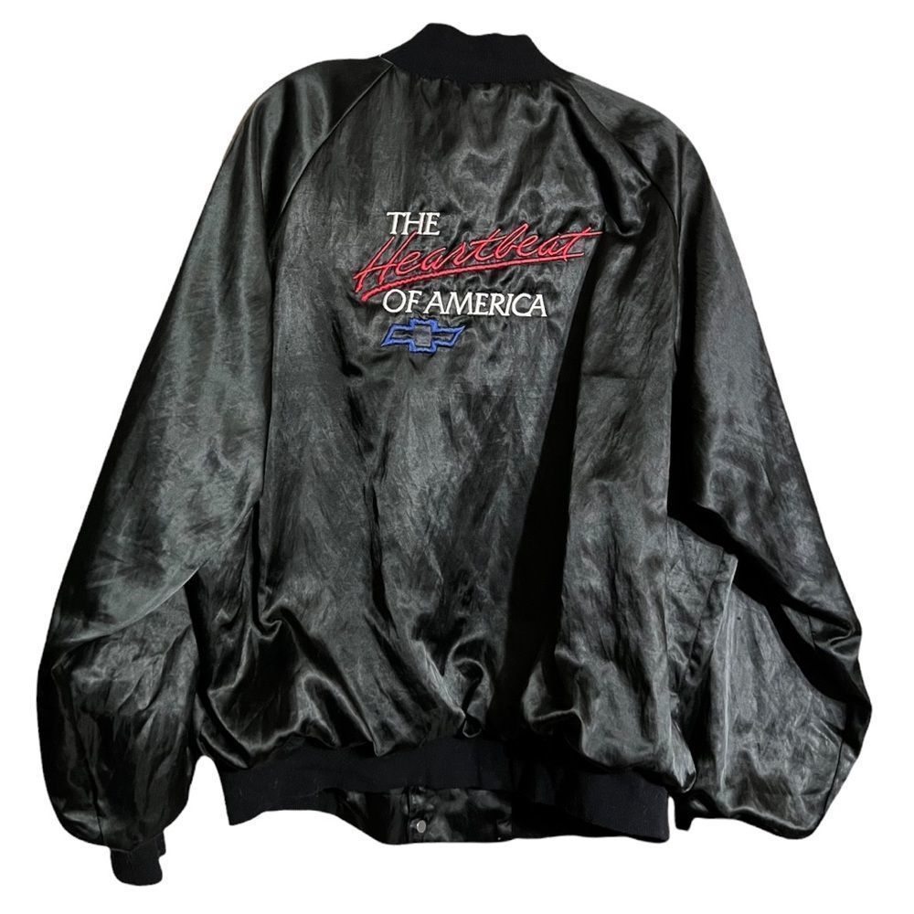 Chevrolet Heart of America Black Satin Vintage Jacket Sz XL EUC